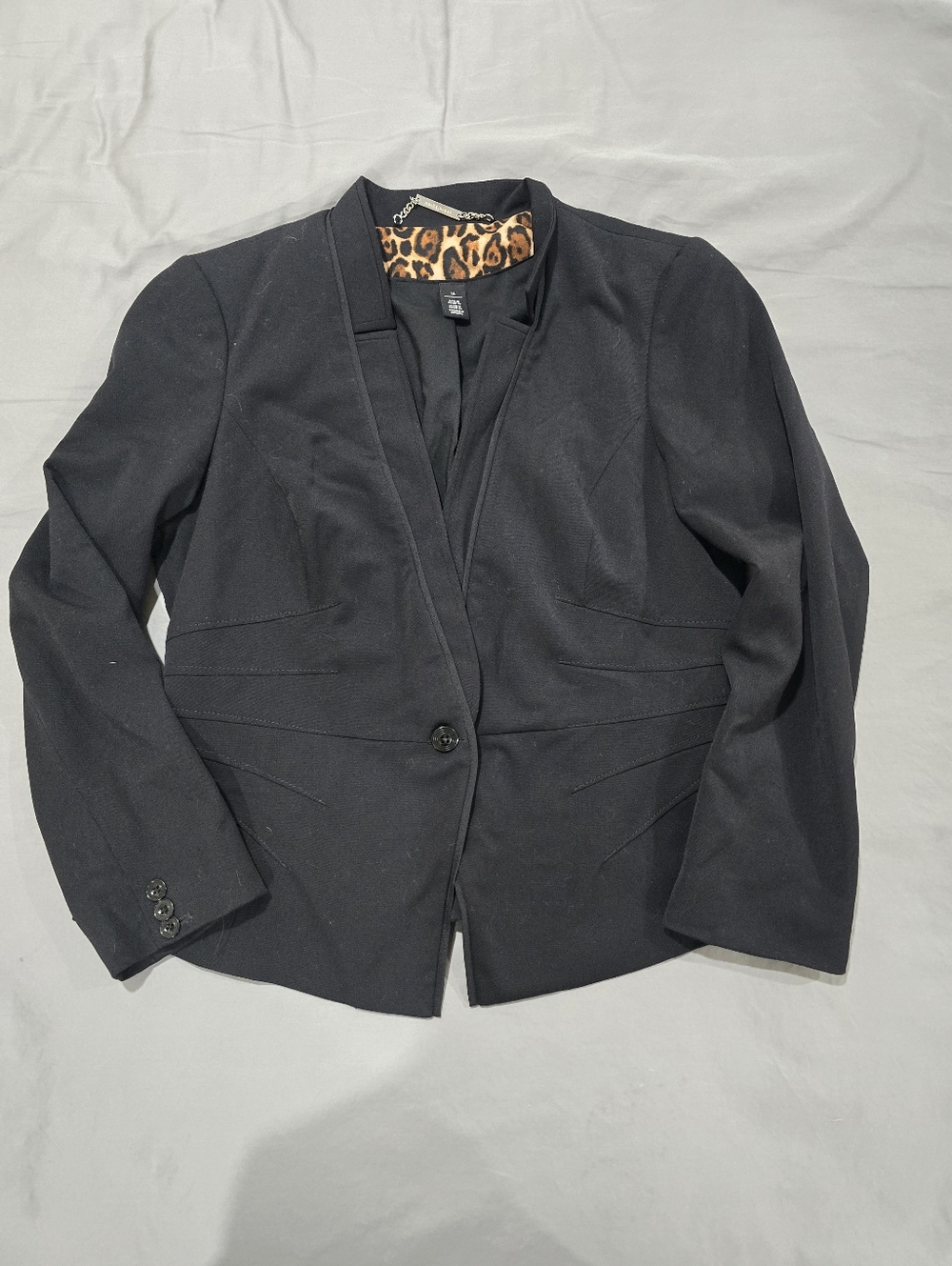 White House Black Market Black Single-Button Blazer With Leopard Lining